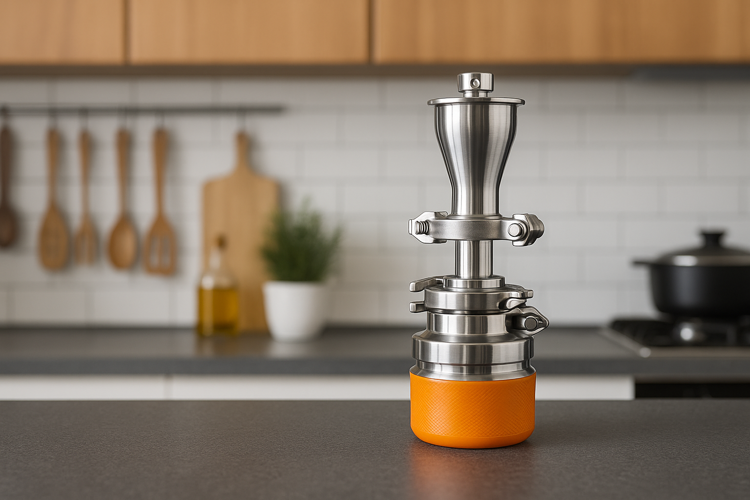 Stainless Steel Pressure Brew – Manual Espresso Maker - www.meebaa.store, art view of MeeBaa S02, S02A on table
